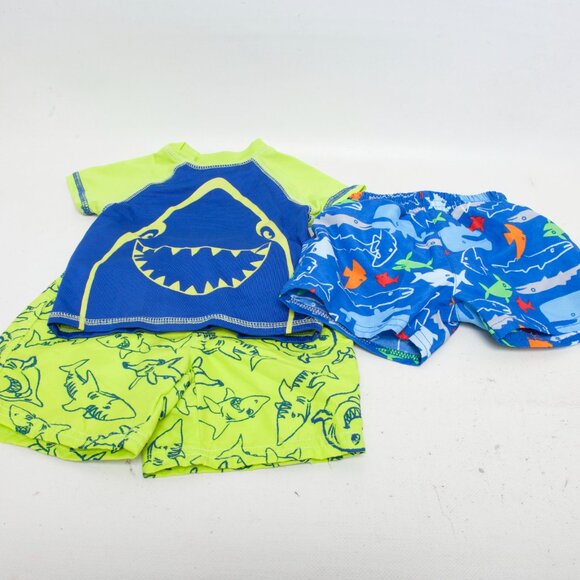 Baby Buns Shark Rash Guard Set 6 M & i Play Fish Swim Trunks UPF 50+ Lot - Picture 6 of 6